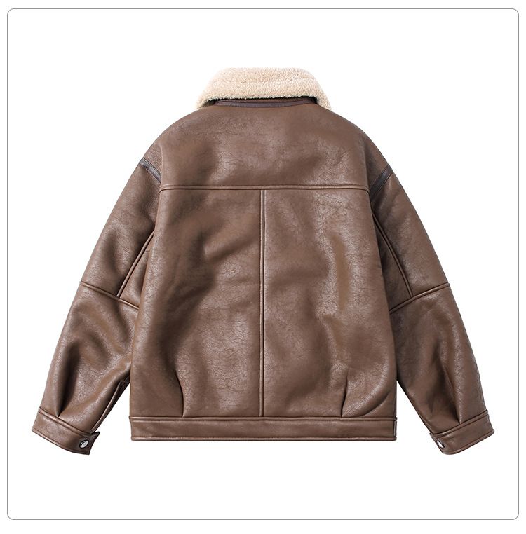 Giacca da uomo in similpelle e pile - Cappotto invernale con collo alto e cerniera diagonale (taglie M-3XL, nero/marrone)_voghion.com