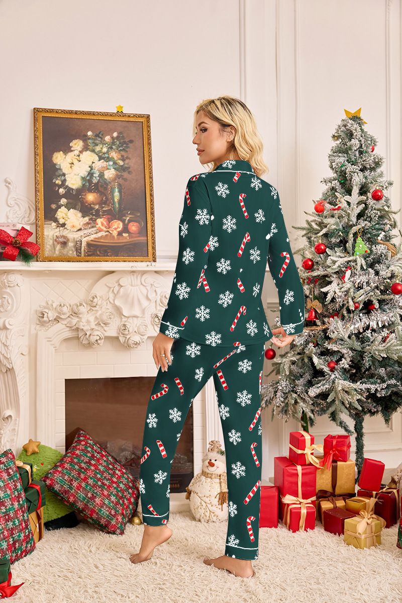 Women's Christmas Pajama Set - Holiday Plush Long Sleeve Open Front Cardigan & Pants Lounge Set With Lapel Collar - Cozy Xmas New Year Sleepwear Home_voghion.com