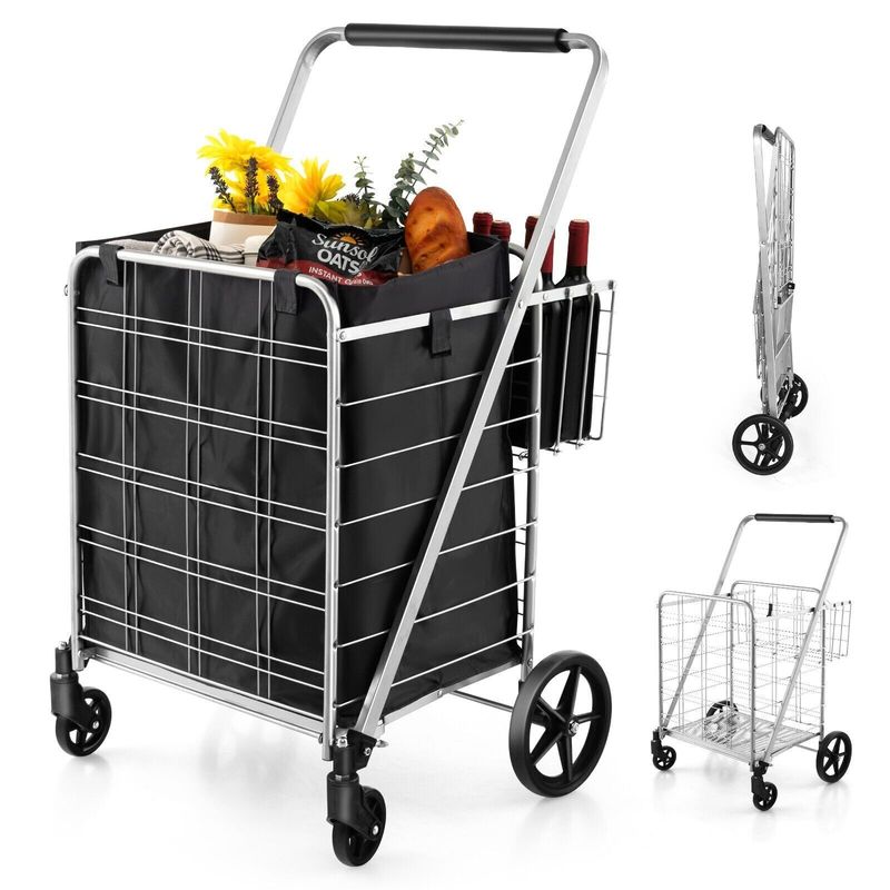 Folding Shopping Cart Portable Utility Grocery Cart 126L Capacity 150kg Load_voghion.com