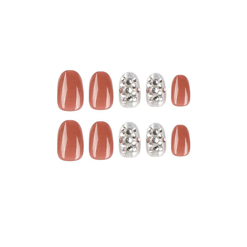 Tragefliesen, rote Strasssteine, silbernes Glitzerpulver, tragbare Patches, fertige Nagelpatches_voghion.com