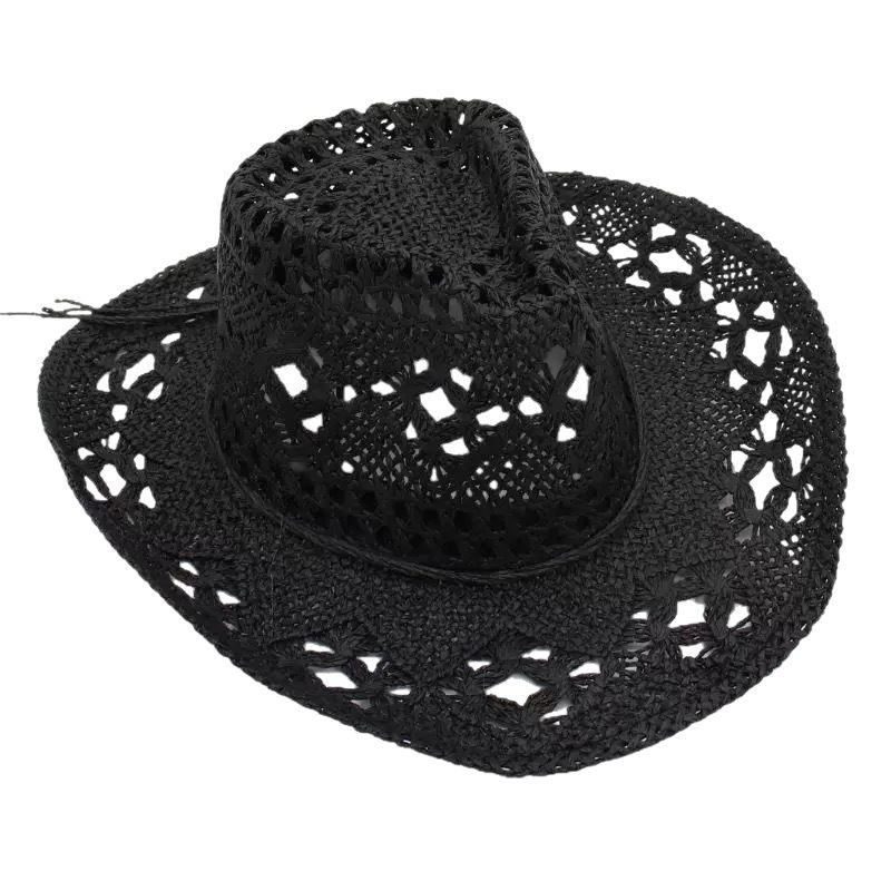 New Handwoven Straw With Hollow Design For Spring And Summer, Breathable Unisex Couple Hat, Sun Protection Western_voghion.com