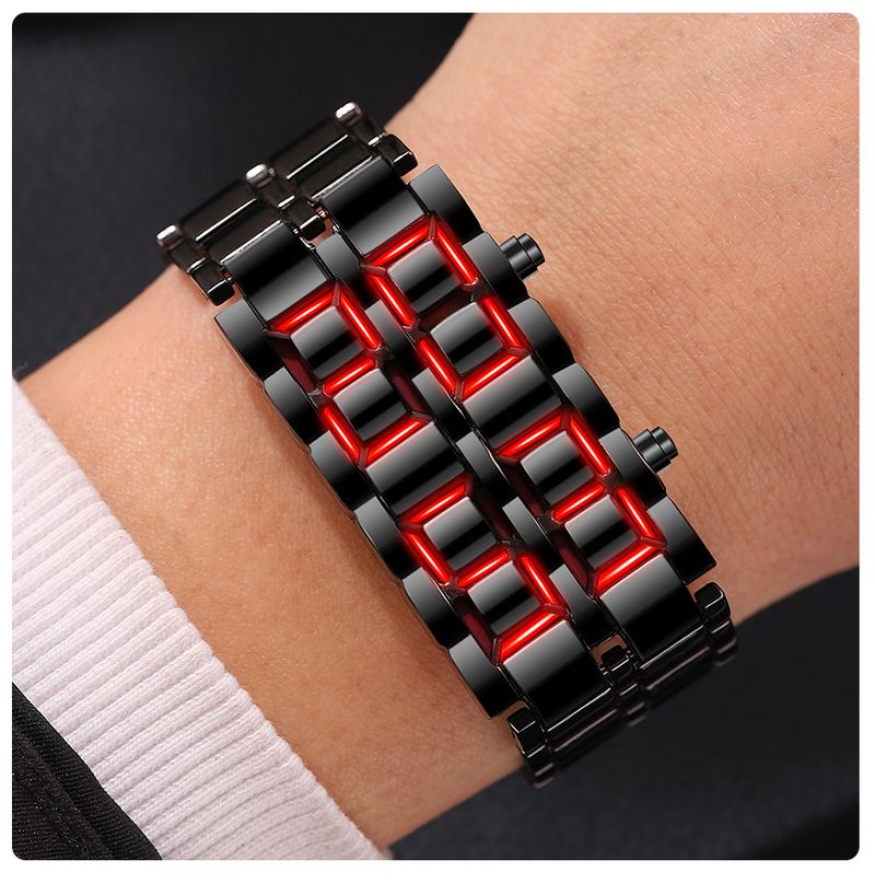 Montre-bracelet numérique à lave pour homme, entièrement en métal, noire, rouge, bleue, affichage LED, cadeau pour homme, garçon, sport, horloge créative_voghion.com