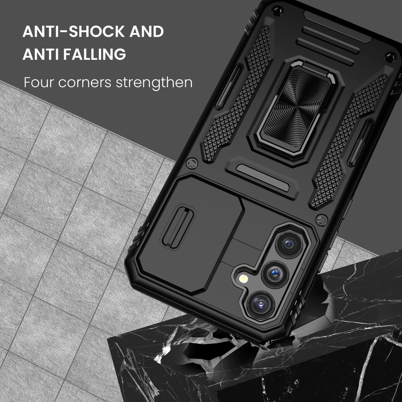 Funda para Samsung S23, S22, S21, S20 Ultra Plus FE, A54, A14, A34, A53, A13, A23, A33, 4G y 5G con soporte de anillo y soporte deslizante para cámara._voghion.com