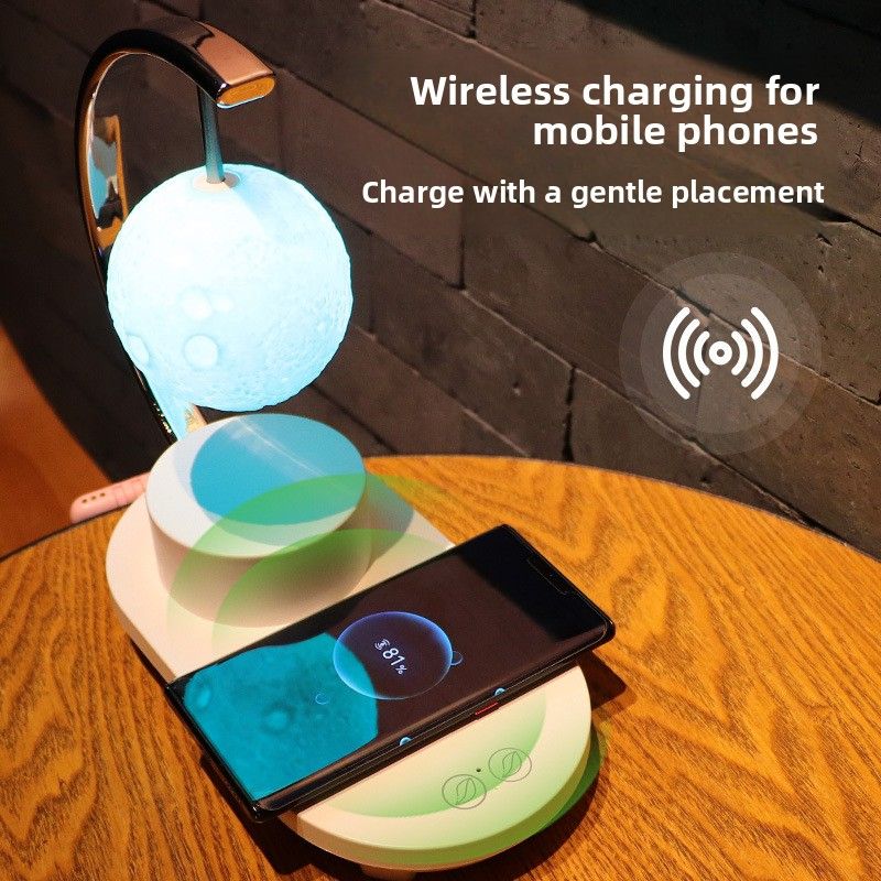 Cross-border Multifunctional Smart Wireless Charging Student Dormitory Small Moon Table Lamp Bluetooth Speaker_voghion.com