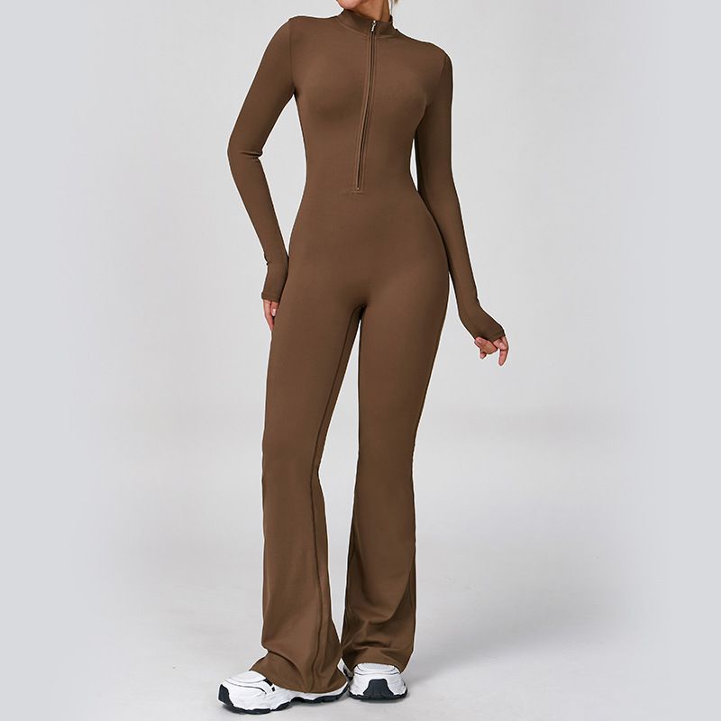 K Zipper Cloud-like Long-sleeved Yoga Bodysuit High-intensity Fitness Exercise One-piece Bodysuit_voghion.com