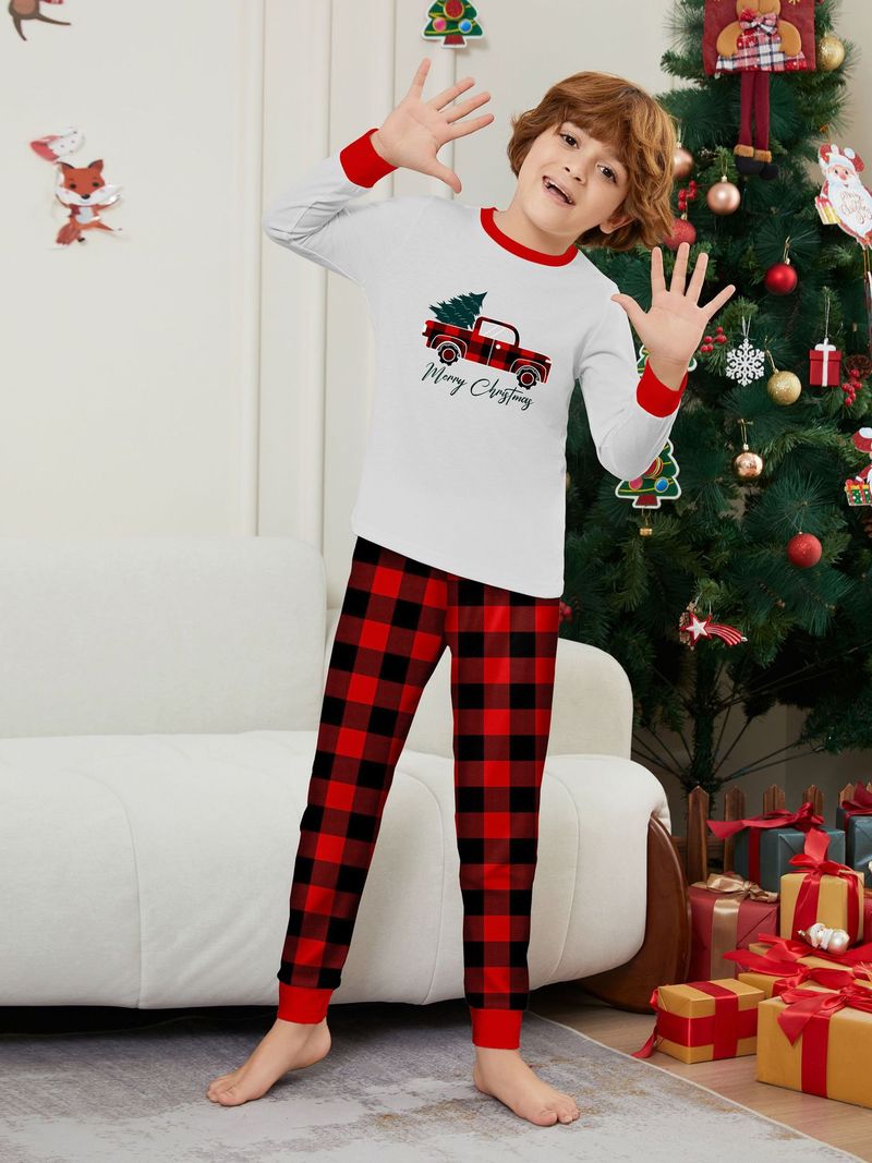 Kerstboom auto ruit kerst familie print thuis kleding pyjama_voghion.com