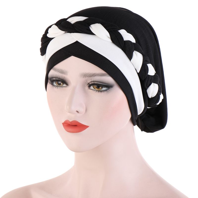 single two-color milk silk headscarf hat with short braid and can hide hair for Muslims_voghion.com