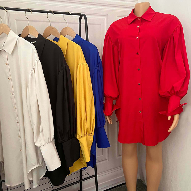 Abito da donna a manica lunga casual a maniche lunghe tinta unita con maniche larghe_voghion.com
