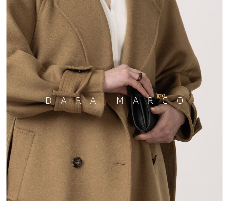 Trench double-face di lusso in misto cashmere e seta per donna – Elegante design con spalle scese, cappotto lungo aderente con drappeggio lusinghiero_voghion.com