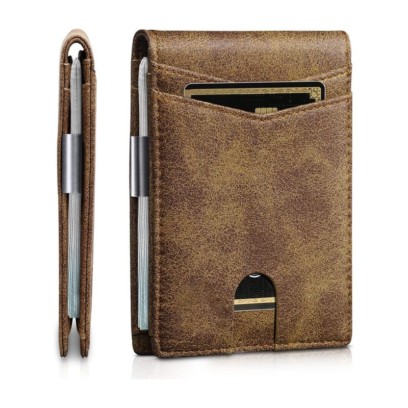 Ultra-Thin RFID Blocking Men's Wallet Minimalist Front Pocket Bifold Leather With ID_voghion.com