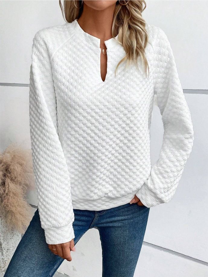 2025 Herbst Neue Feste Farbe Tiefem V-ausschnitt Patchwork Langarm frauen Casual Sweatshirt_voghion.com