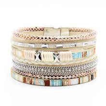 Bracciale in pelle intrecciata a mano in stile bohémien, in lega, con fibbia magnetica, multistrato, in PU, multicolore, opzionale._voghion.com