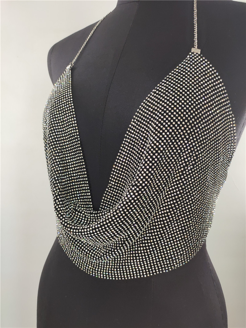 European and American cross-border 2020ins foreign trade nightclub low-cut backless flashing diamond chain strap deep V navel vest fz1364_voghion.com