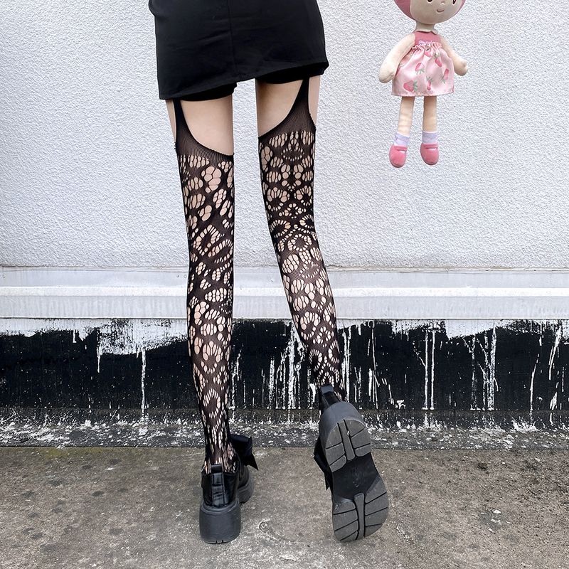 Rutschfeste, sexy, transparente Strümpfe im japanischen Stil, dünnes, schrittoffenes Fischnetz, einteilige, lange, hohle Strümpfe für Frauen_voghion.com