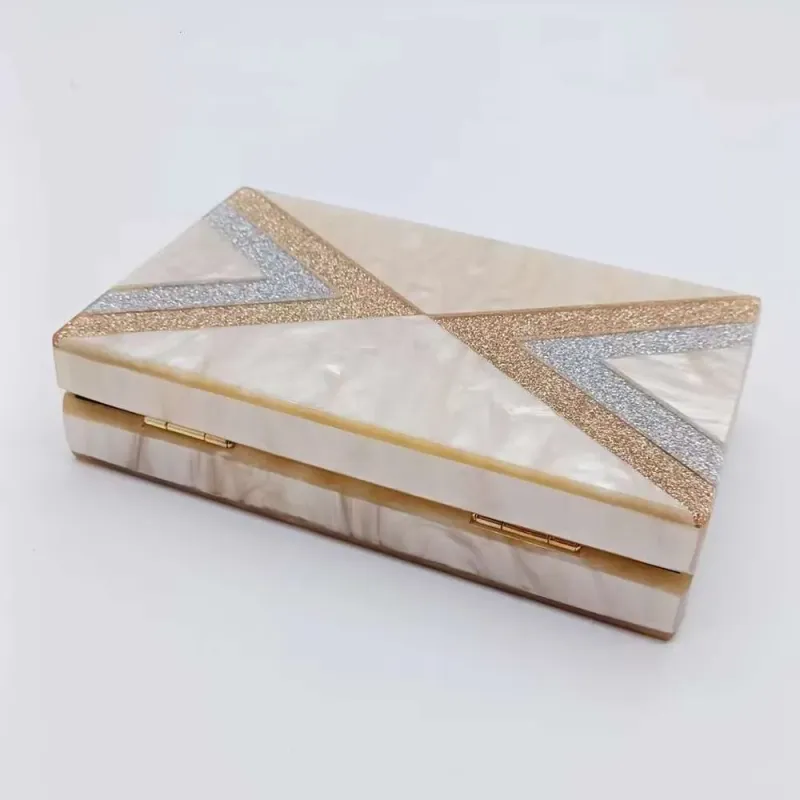 Neue, einseitig schulterfreie Umhängetasche aus Acryl für Damen mit geometrischem Patchwork-Muster und Perlenmuster – ideal für Abendveranstaltungen, Partys und Hochzeiten._voghion.com