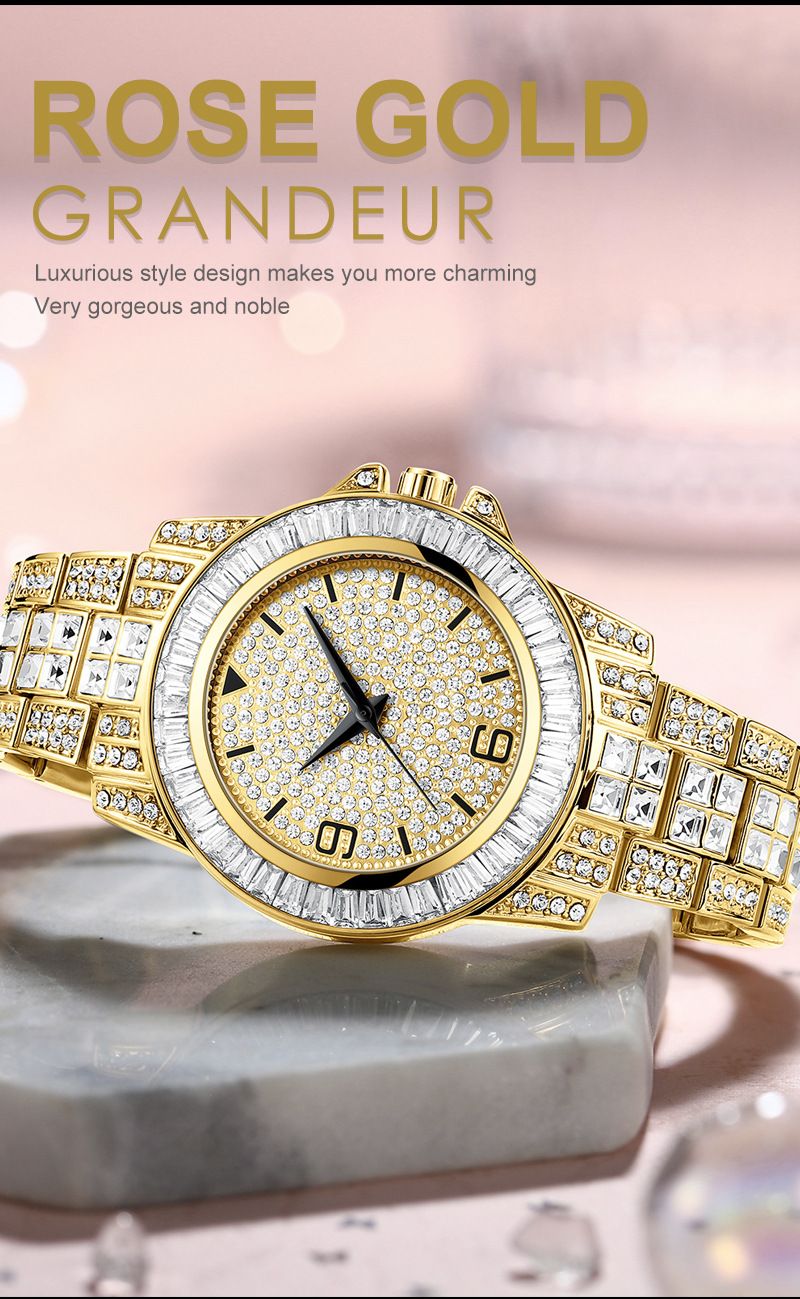 Women's Elegant Diamond Quartz Watch With Sparkling Crystal Bezel, Waterproof Stainless Steel Band, Fashionable Minimalist Design For Daily Wear_voghion.com