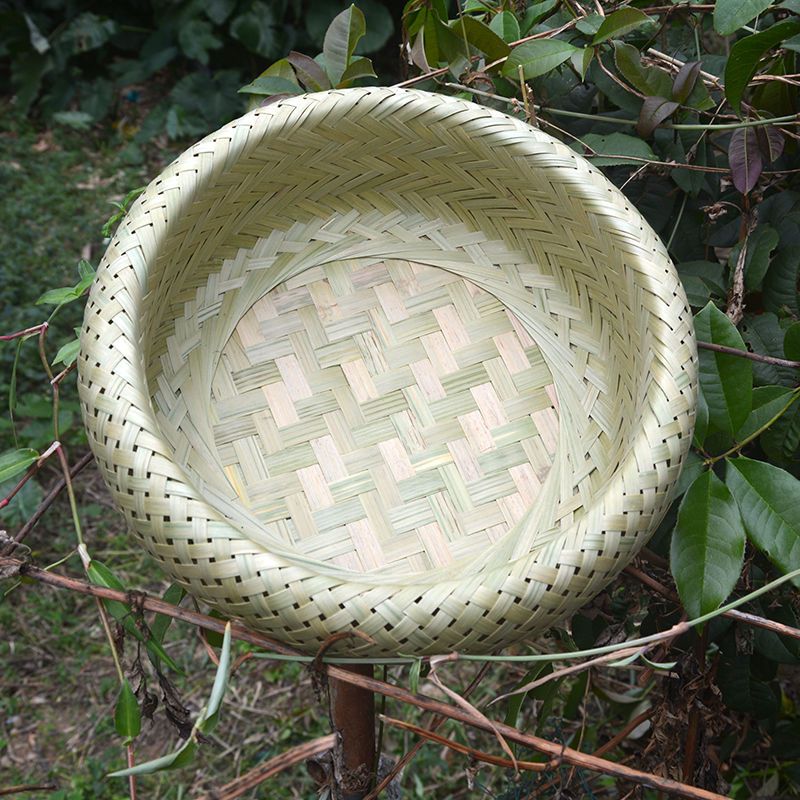 Cesta de bocadillos de bambú verde con forma de nido de pájaro, redonda, hueca, de doble capa, para bollos al vapor, dulces y tejidos_voghion.com