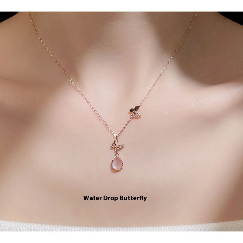 Sterling Silber Tropfen Schmetterling Halskette Frauen Koreanische Ausgabe Instagram Kleine Duftenden Wind Lotus Stein Schloss Knochen_voghion.com