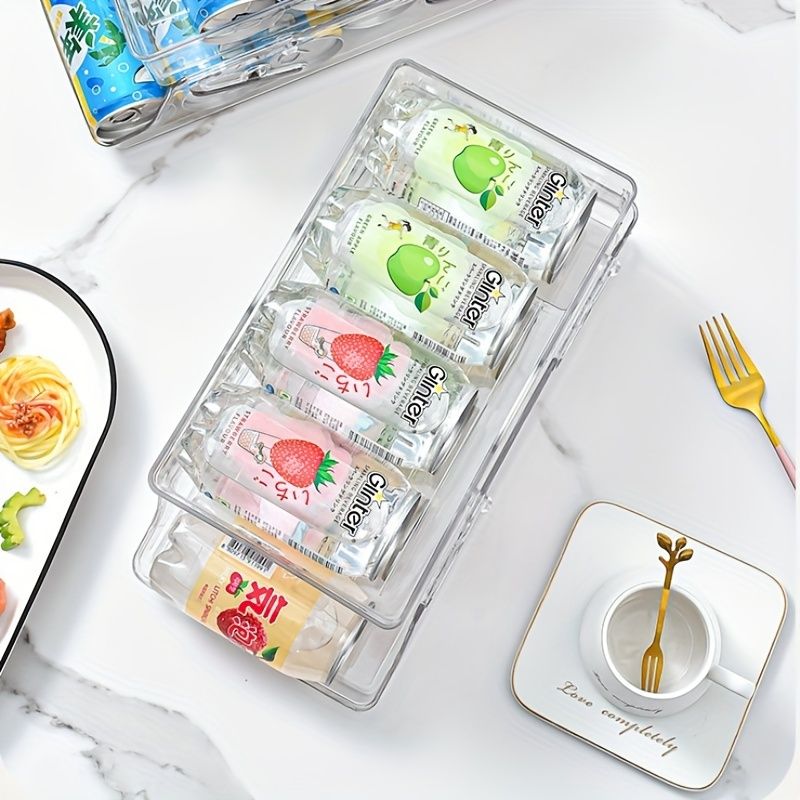1 contenitore doppio per bevande da frigorifero - Materiale PET, design ispessito e pieghevole per organizzare lattine di cola e bevande analcoliche, cucina salvaspazio_voghion.com