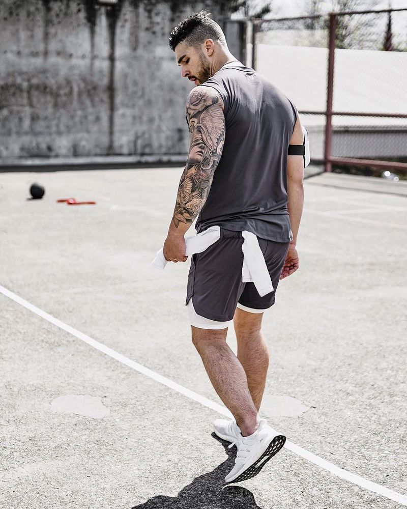 Men's Quick-Dry Training Shorts - 2-Layer Gym & Beach Hybrid With Mesh Liner (Basketball Weightlifting & Running No-Logo Design)_voghion.com