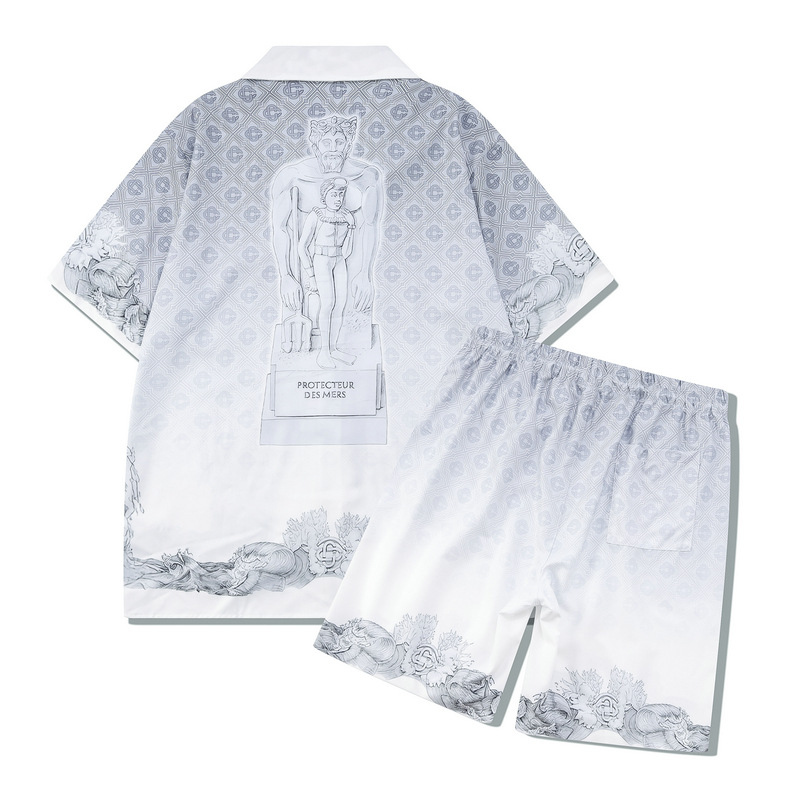 2024 Gaojie Blummenset Gradient Hemd Casual Cardigan Shorts Matching Männer_voghion.com
