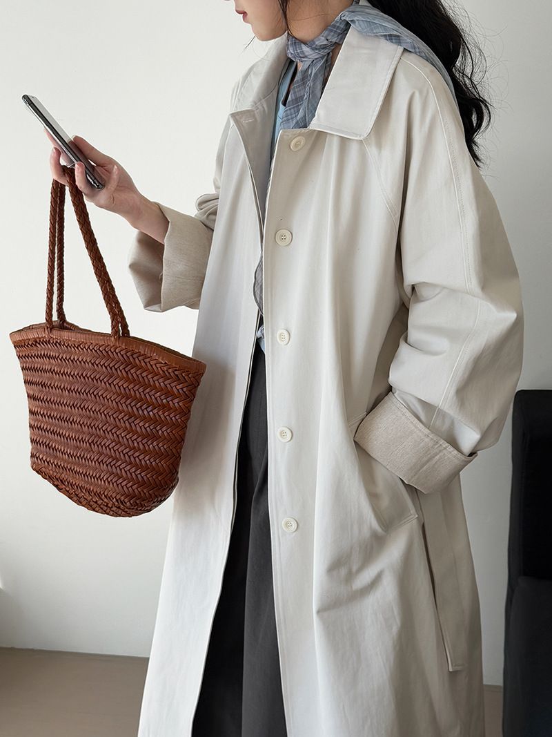 Women's Korean Retro Elegant Lapel Mid-Length Trench Coat For Women Japanese Style High-End Oversized Casual Jacket For Early Autumn_voghion.com