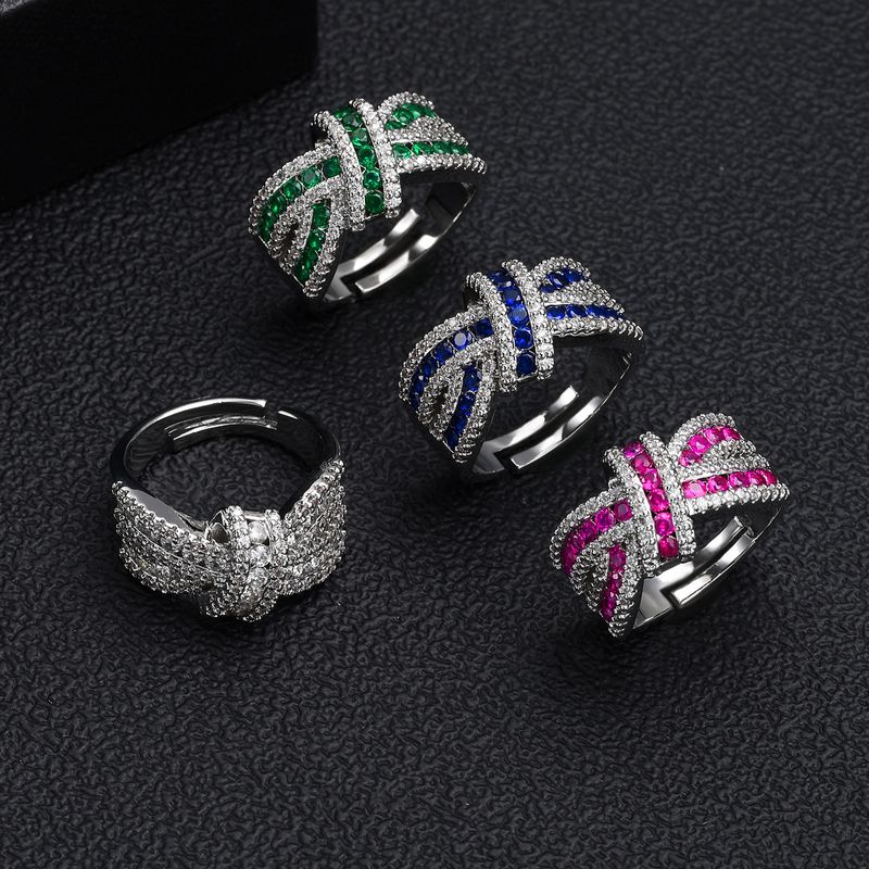 Damenschmuck Eleganter Schleifenring mit Micro-Pavé-Zirkonia-Steinen, verstellbares offenes Band, modischer Statement-Ring für Frauen_voghion.com
