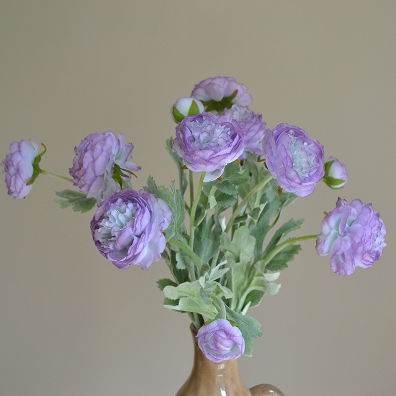 Wholesale artificial flowers with 3 heads of flocked Qianzi dew lotus camellia Lulianyang peony peony Nordic simple temperament artificial flowers_voghion.com