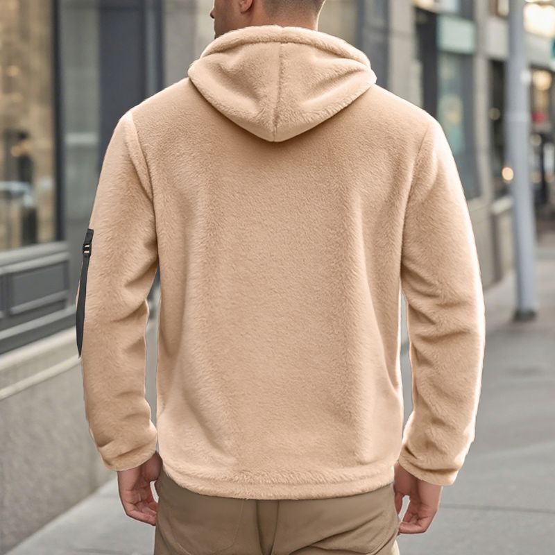 Giacca con cappuccio foderata in pile da uomo, caldo cappotto invernale con cerniera e morbido rivestimento bifacciale, vestibilità comoda per abbigliamento casual._voghion.com