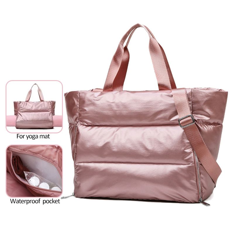 Bolso de hombro de gran capacidad para mujer, impermeable, de nailon, acolchado de algodón, con plumas, grande, para invierno_voghion.com