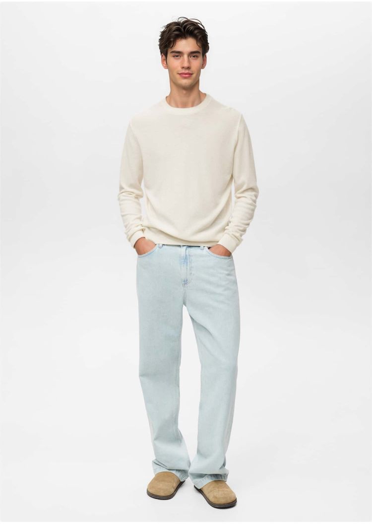 Pull en maille automne/hiver pour homme - Pull col rond extensible et respirant (beige/crème/marron/noir)_voghion.com