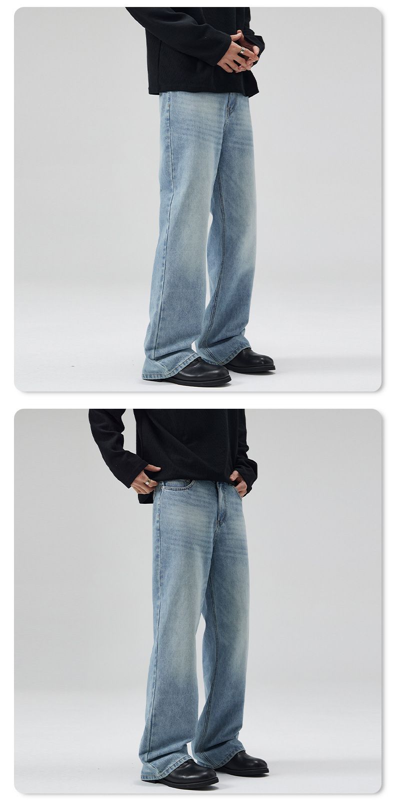 Herrenbekleidung High Street Hellblaue Baggy-Jeans Lockere Schlagjeans Für Männer Und Frauen Gerade Schlank Und Vielseitig_voghion.com