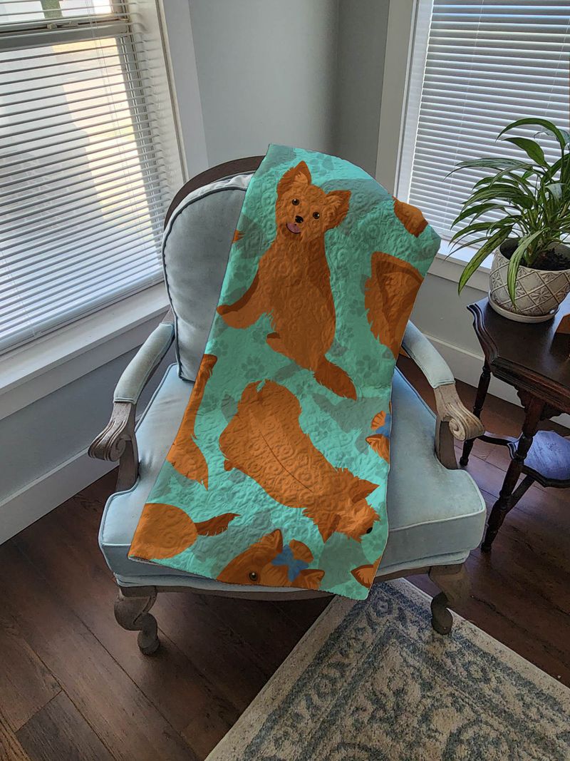 Red Yorkie Quilted Blanket 50x60 Artwork Pattern Quilted Throw Blanket for Bed, Couch, Sofa, Soft and Lightweight_voghion.com