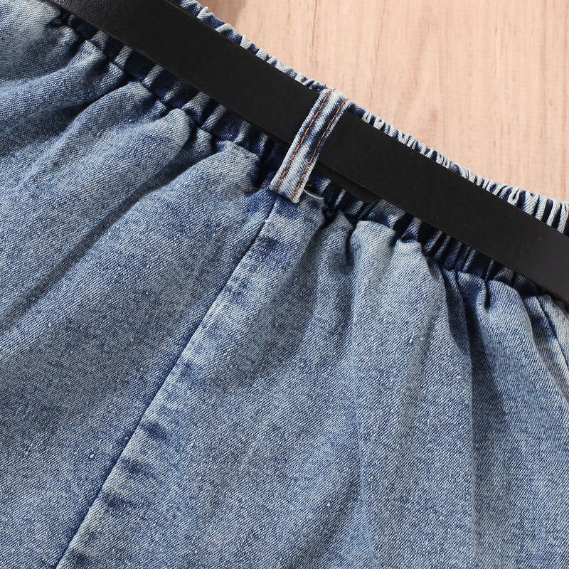 Roupas de bebê vestido infantil meninas cor sólida colete sem mangas top jeans bolsa aberta saia plissada terno_voghion.com