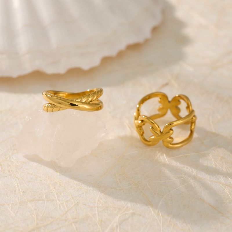 Dammesmuck K Echtgold Galvaniséiert Titanstahl Exquisite Kräizring Liicht Luxus Einfache Ring_voghion.com