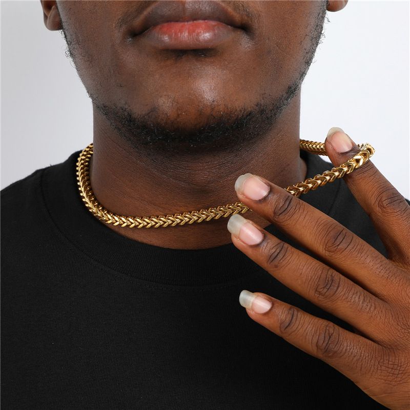 Collana da uomo in acciaio al titanio, placcata in oro, con doppia fibbia piatta, catena positiva e negativa da 6 mm._voghion.com