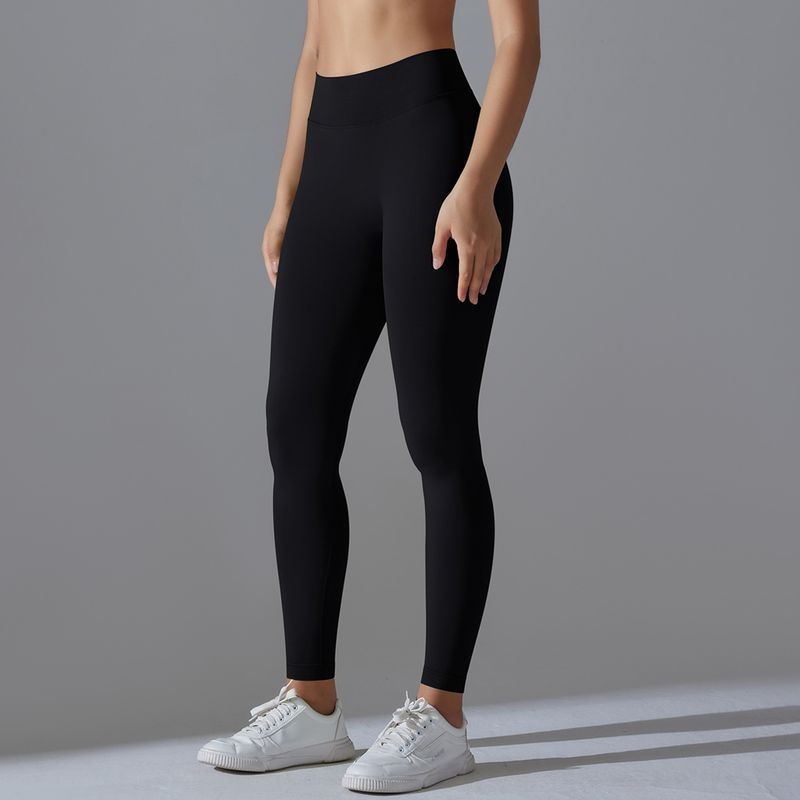 Brezšivne pletene enobarvne oprijete hlače z visokim pasom, breskve, v-pasu, joga športne tekaške hlače za fitnes_voghion.com