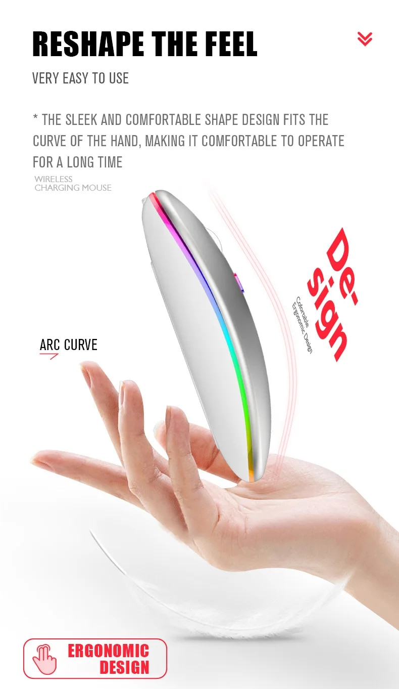 Tablet Telefon Computer Bluetooth Drahtlose Maus Wiederaufladbare RGB Hintergrundbeleuchtung Mäuse Für IPad PC Laptop Tablet Telefon 2,4 GHz USB Maus_voghion.com