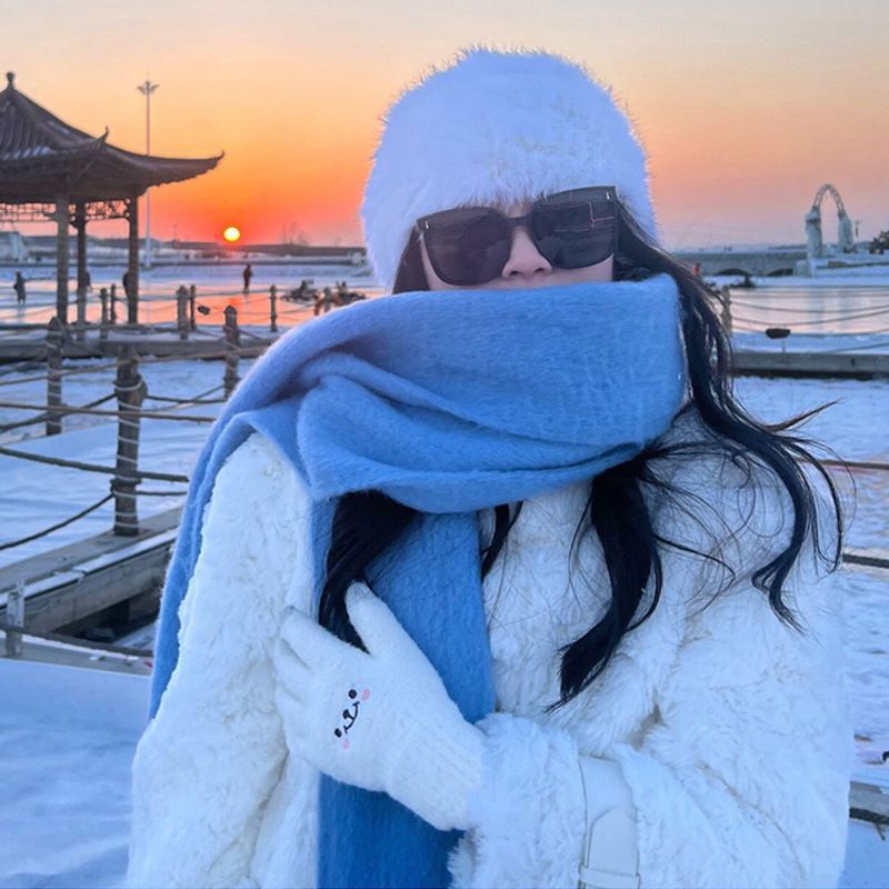 Women's Winter Scarf 2025 New Thickened Mohair Windproof Warm Long Plush Gift Large Shawl Warm Neck Accessories_voghion.com