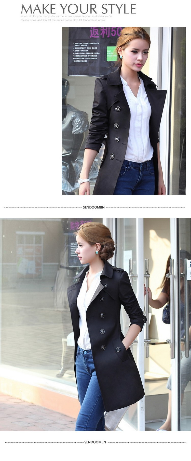 Trench classico versatile alla moda da donna, di media lunghezza_voghion.com