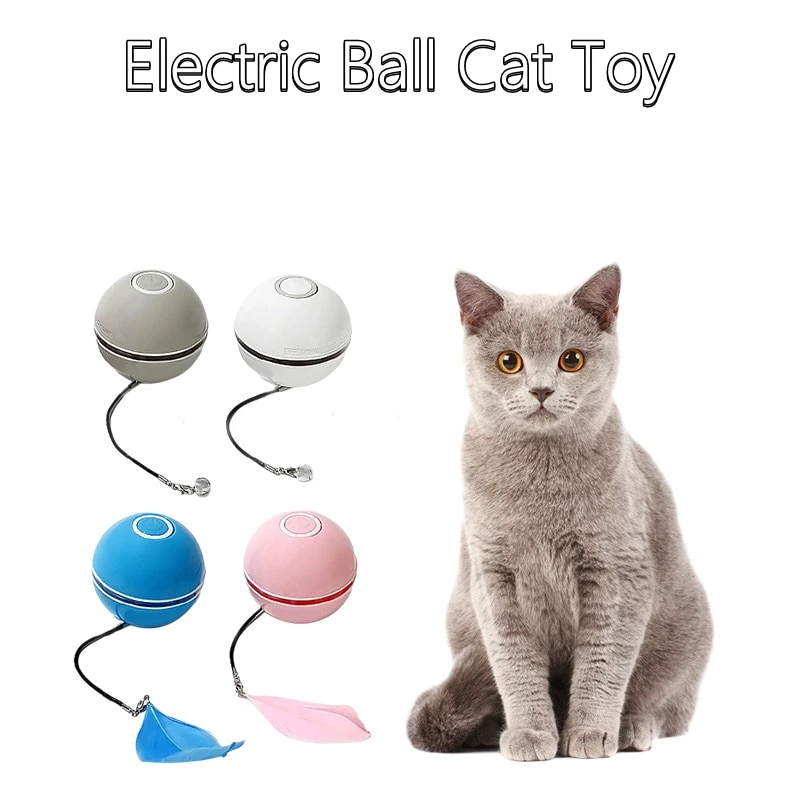 Pelota automática inteligente para gatos, interactiva, recargable por USB, con luces LED de colores y campanas de plumas, juguetes para gatos y gatitos_voghion.com