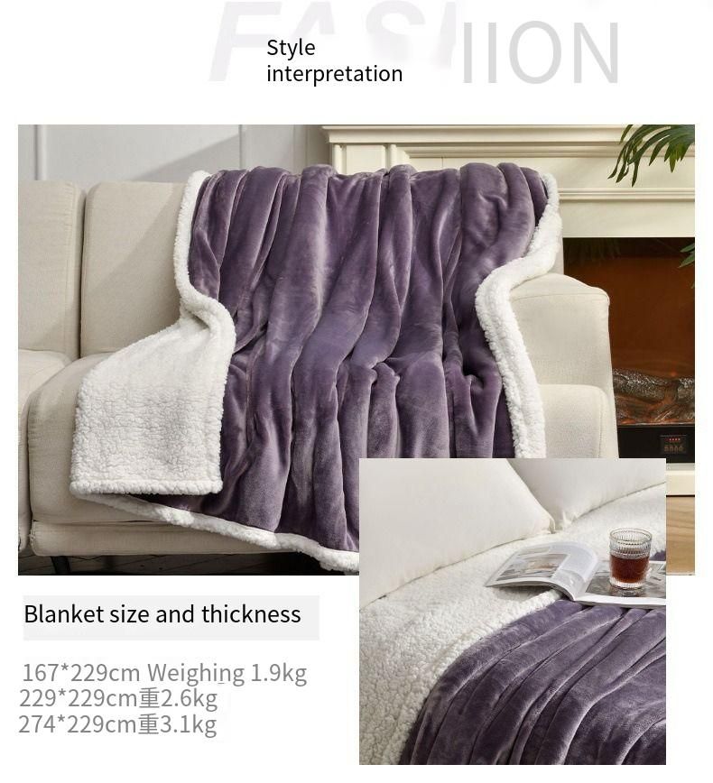 Solid Color Flannel Blanket Lamb Wool Double Blanket, Thickened Thermal Leisure Blanket, Holiday Gift Blanket_voghion.com