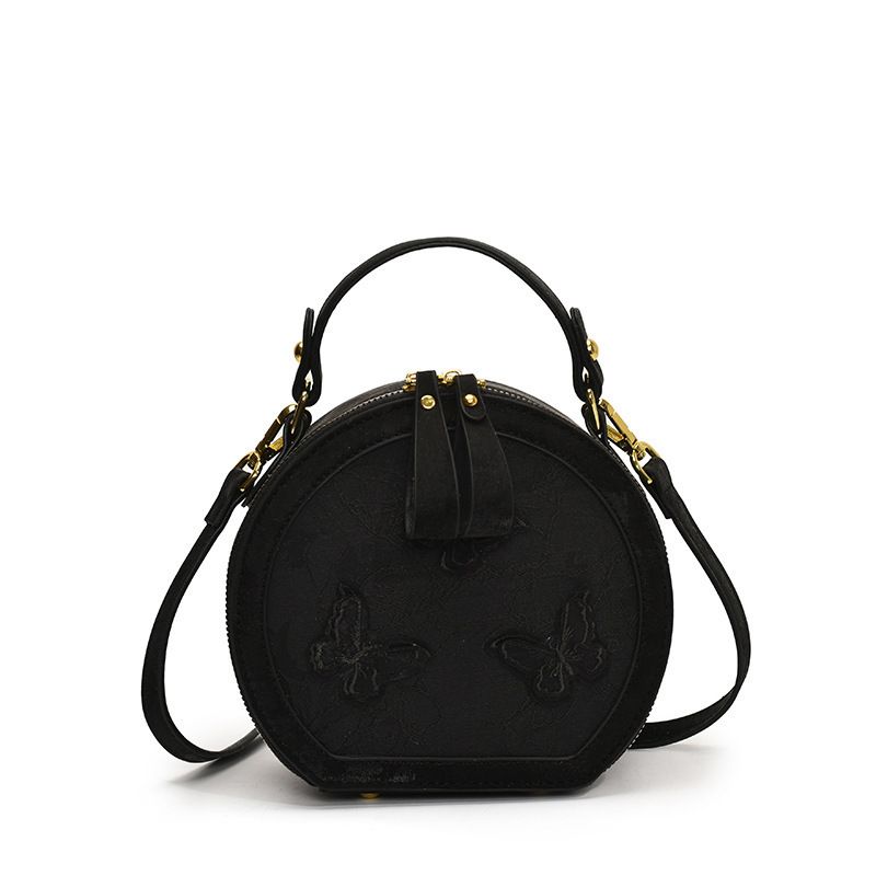 Borsa a tracolla rotonda da donna con tracolla singola, piccola, in stile cinese, con ricamo a farfalla_voghion.com
