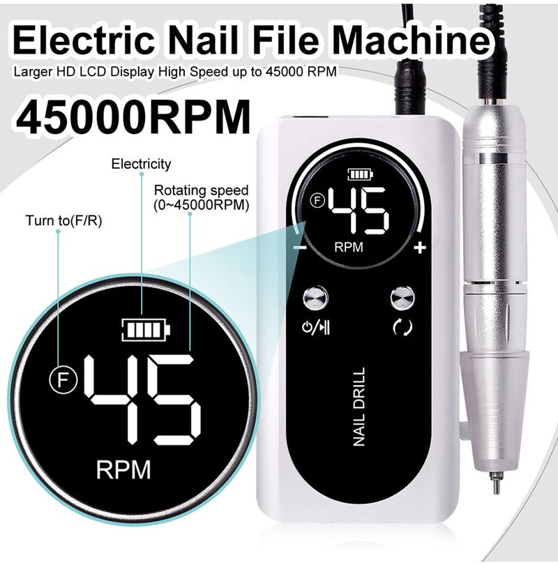 Professionell 45000U/min Elektresch Portable Buermaschinn nofëllbar Geräischerarm Neelschleiffeil fir Maniküre Salon Tool_voghion.com