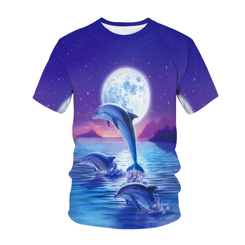 Camiseta masculina de verão com estampa 3D de golfinhos e animais subaquáticos, manga curta_voghion.com