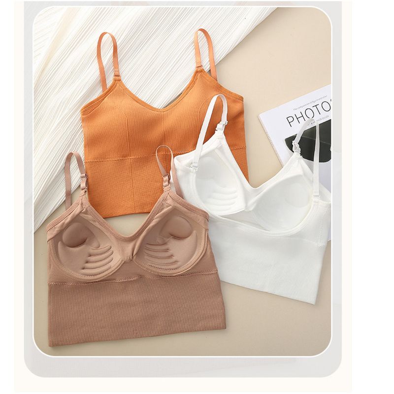 Cupă fixă, spate în U mare, piept înfășurat fără inel de oțel, camisol sport casual, vestă, bază, sutien fără bretele_voghion.com