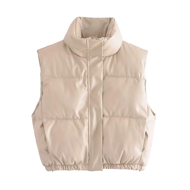Y2Kins Standing Collar PU Cotton Vest 2024 Spring and Autumn New Solid Tank Top Women's A764519_voghion.com