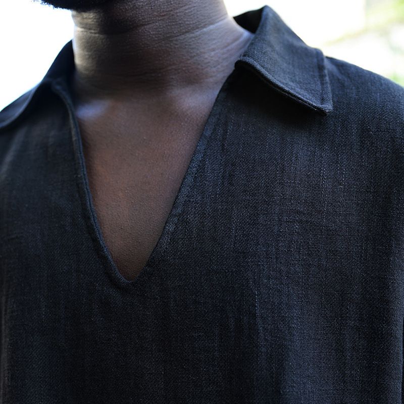 Herrenbekleidung Frühling und Sommer Poloshirt V-Ausschnitt Einfarbig Lässiger Zweiteiliger Anzug_voghion.com