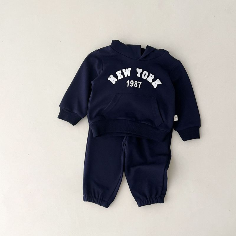 Tuta da ginnastica con cappuccio in cotone per bambini, morbida e traspirante, 2 pezzi stampati (grigio con fiori bianchi/blu reale, 80-130 cm)_voghion.com