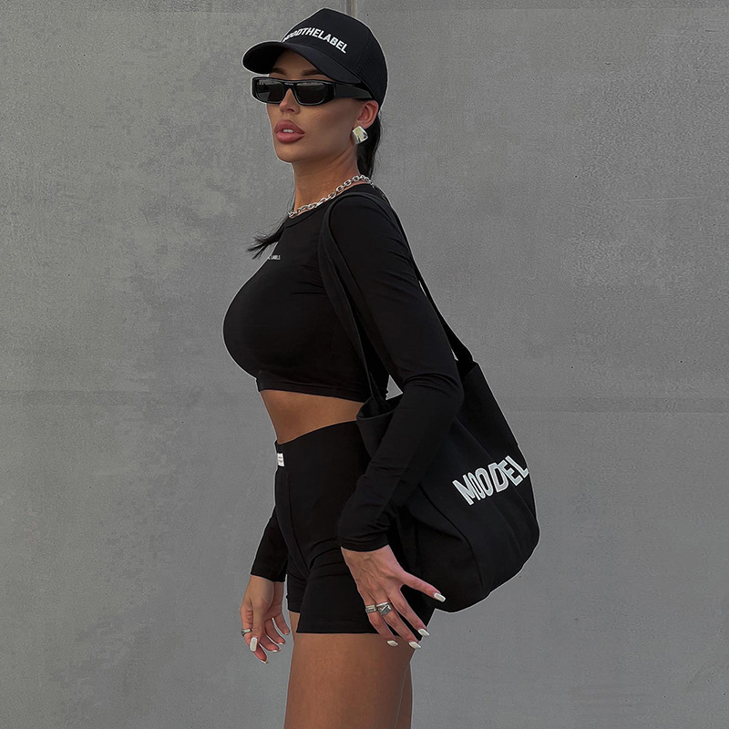 Completo sportivo alla moda in due pezzi da donna, girocollo a maniche lunghe, a tre punti, girocollo in maglia_voghion.com